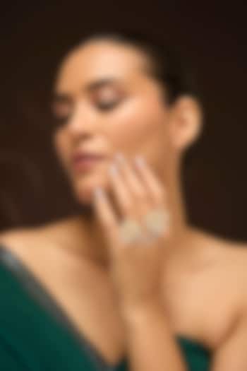 Yellow Gold Finish Swarovski & Polki Ring In Sterling Silver by STELLA CREATIONS at Pernia's Pop Up Shop