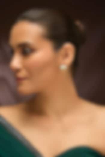 Matte Yellow Gold Finish Swarovski Stud Earrings In Sterling Silver by STELLA CREATIONS at Pernia's Pop Up Shop