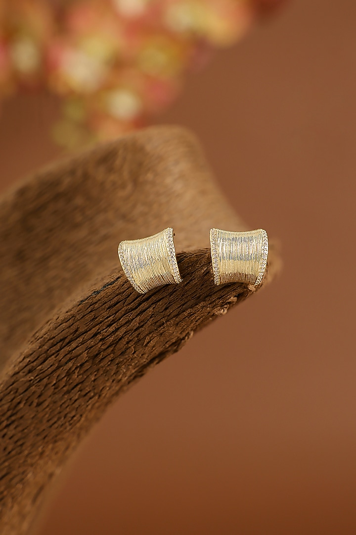 Matte Yellow Gold Finish Swarovski Stud Earrings In Sterling Silver by STELLA CREATIONS at Pernia's Pop Up Shop
