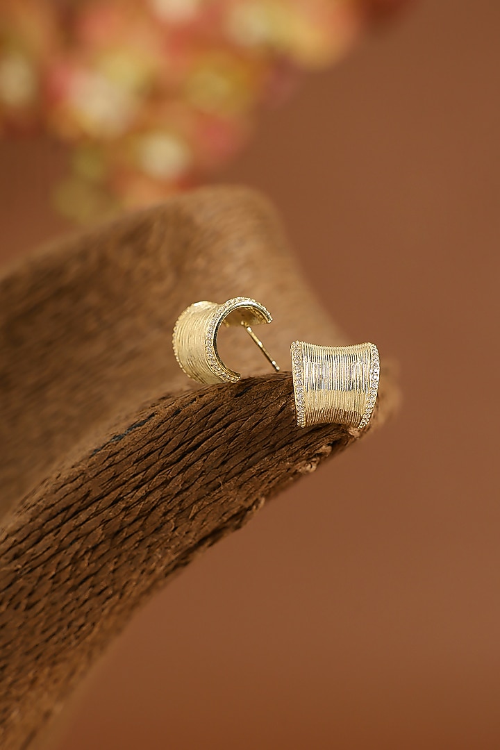 Matte Yellow Gold Finish Swarovski Stud Earrings In Sterling Silver by STELLA CREATIONS at Pernia's Pop Up Shop