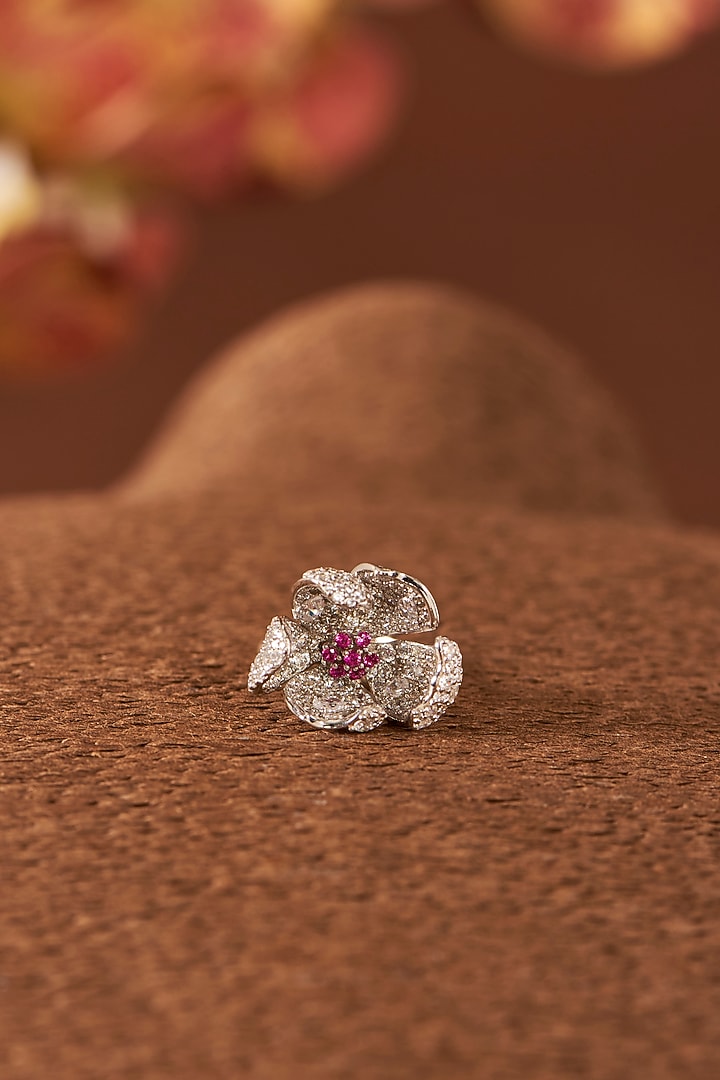 White Finish Eurostar Zircon & Pink Sapphire Ring In Sterling Silver by STELLA CREATIONS at Pernia's Pop Up Shop