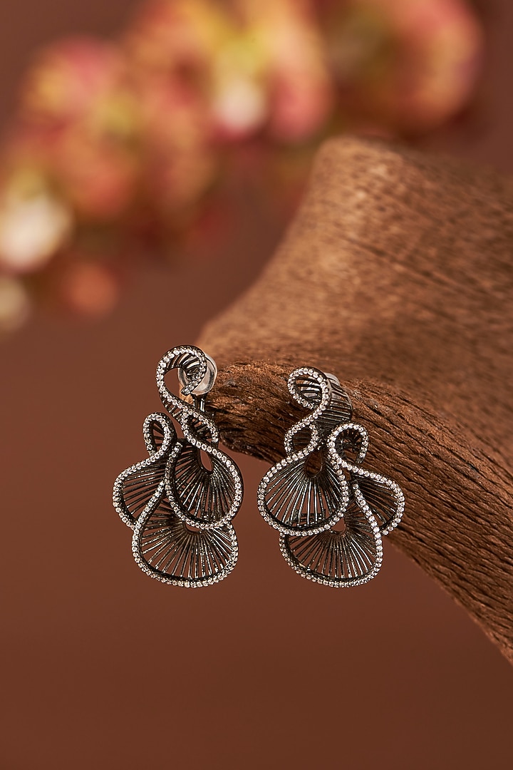 Black Rhodium Finish Eurostar Zircon & Ruby Stud Earrings In Sterling Silver by STELLA CREATIONS at Pernia's Pop Up Shop