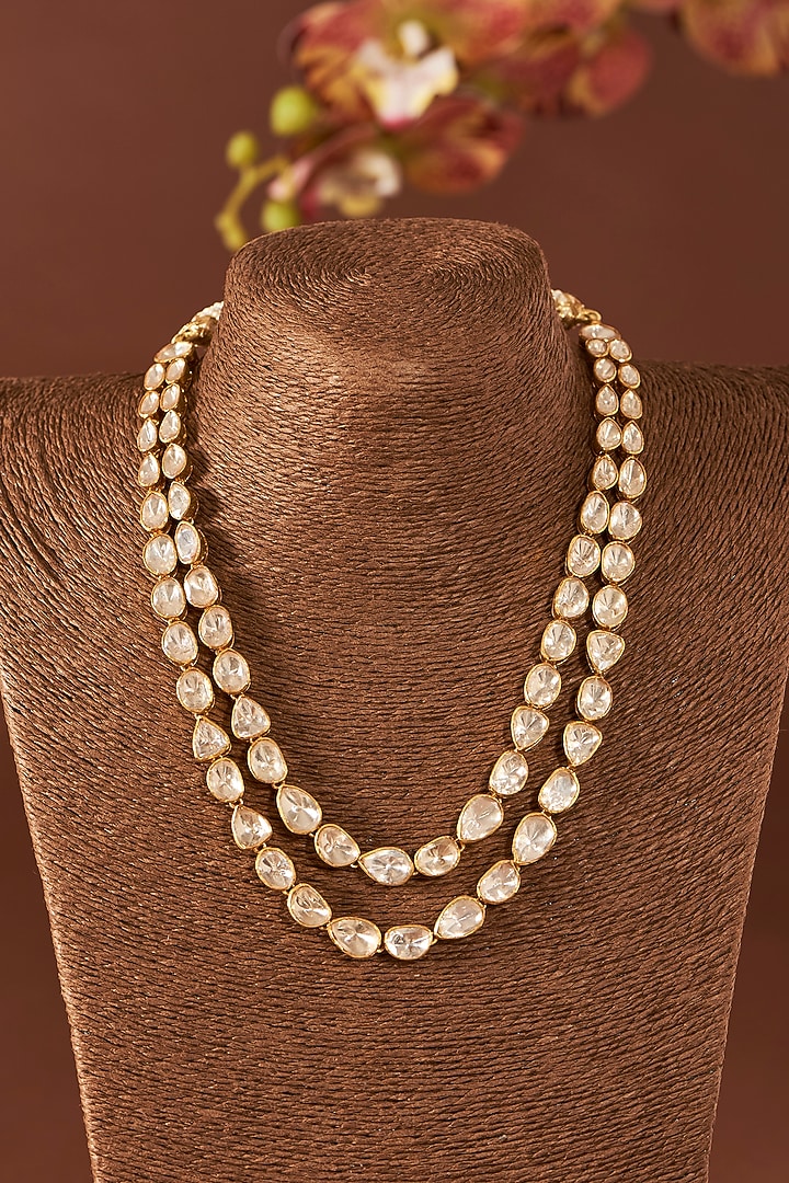 Yellow Gold Finish Moissanite Polki Necklace In Sterling Silver by STELLA CREATIONS at Pernia's Pop Up Shop
