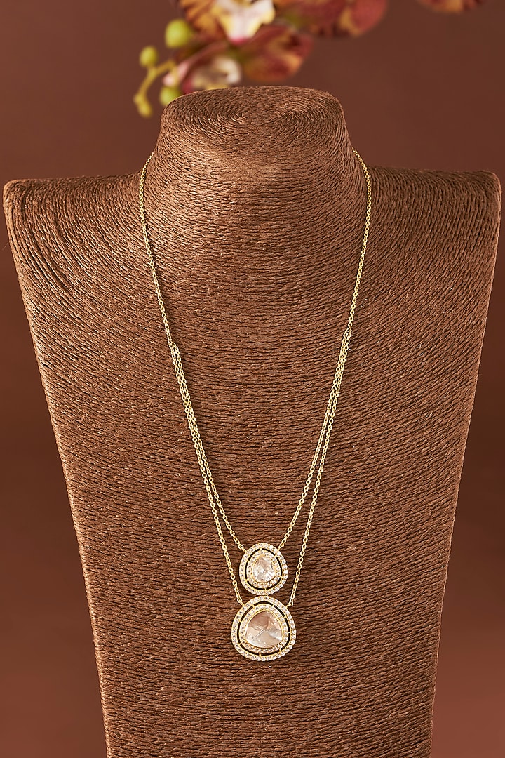 Yellow Gold Finish Missanite Polki & Eurostar Zirconia Necklace Set In Sterling Silver by STELLA CREATIONS at Pernia's Pop Up Shop