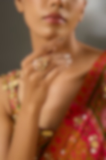 Yellow Gold Finish Moissanite Polki & Ruby Stone Ring In Sterling Silver by STELLA CREATIONS at Pernia's Pop Up Shop