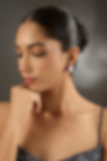 White Gold Finish Eurostar Zircon & Ruby Stone Stud Earrings In Sterling Silver by STELLA CREATIONS at Pernia's Pop Up Shop