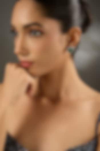 White Gold Finish Eurostar Zircon & Emerald Stone Stud Earrings In Sterling Silver by STELLA CREATIONS at Pernia's Pop Up Shop