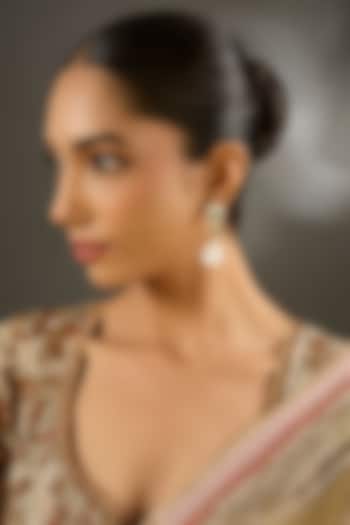 Yellow Gold Finish Mother Of Pearl & Emerald Stone Dangler Earrings In Sterling Silver by STELLA CREATIONS at Pernia's Pop Up Shop