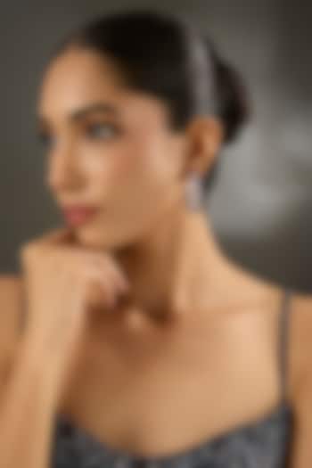 White Gold Finish Zircon & Sapphire Stone Hoop Earrings In Sterling Silver by STELLA CREATIONS at Pernia's Pop Up Shop