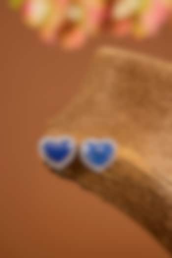 White Gold Finish Zircon & Sapphire Stone Stud Earrings In Sterling Silver by STELLA CREATIONS at Pernia's Pop Up Shop