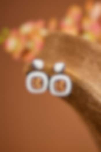 White Gold Finish Zircon & Quartz Stone Dangler Earrings In Sterling Silver by STELLA CREATIONS at Pernia's Pop Up Shop