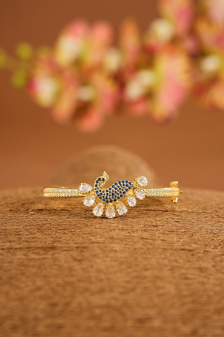 Yellow Gold Finish Moissanite Polki Bracelet In Sterling Silver by STELLA CREATIONS at Pernia's Pop Up Shop
