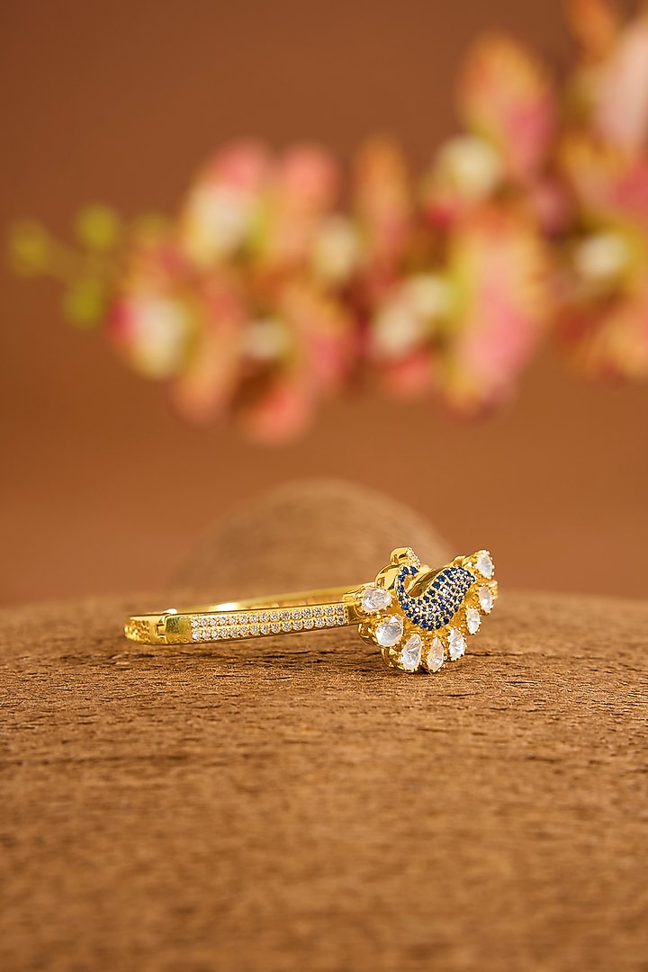 Yellow Gold Finish Moissanite Polki Bracelet In Sterling Silver by STELLA CREATIONS at Pernia's Pop Up Shop