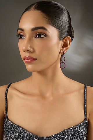 Black Rhodium Finish Ruby Stone Dangler Earrings In Sterling Silver by STELLA CREATIONS