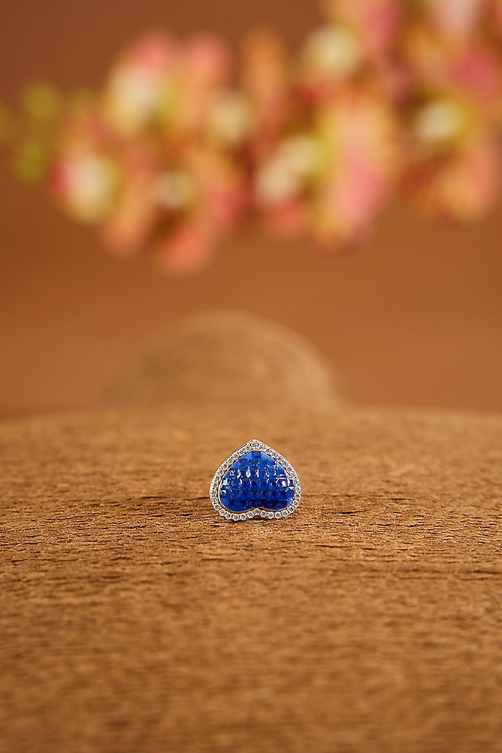 White Gold Finish Zircon & Sapphire Stone Ring In Sterling Silver by STELLA CREATIONS at Pernia's Pop Up Shop