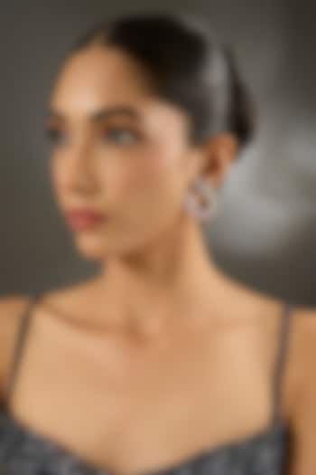 White Gold Finish Zircon & Sapphire Stone Hoop Earrings In Sterling Silver by STELLA CREATIONS at Pernia's Pop Up Shop