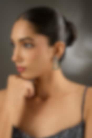 White Gold Finish Zircon & Emerald Stone Dangler Earrings In Sterling Silver by STELLA CREATIONS at Pernia's Pop Up Shop