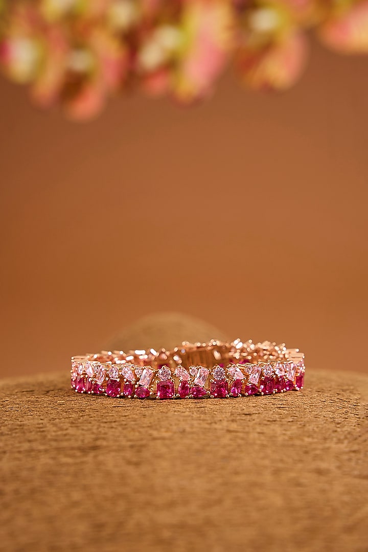 White Gold Finish Zircon & Ruby Stone Bracelet In Sterling Silver by STELLA CREATIONS at Pernia's Pop Up Shop