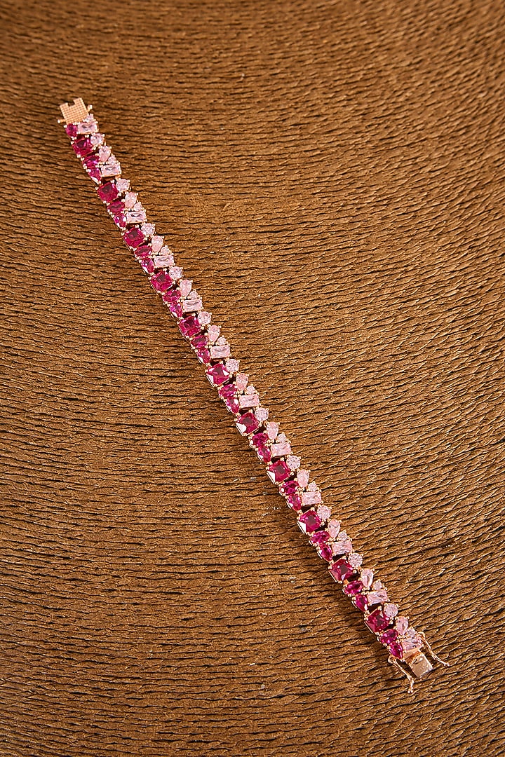 White Gold Finish Zircon & Ruby Stone Bracelet In Sterling Silver by STELLA CREATIONS at Pernia's Pop Up Shop