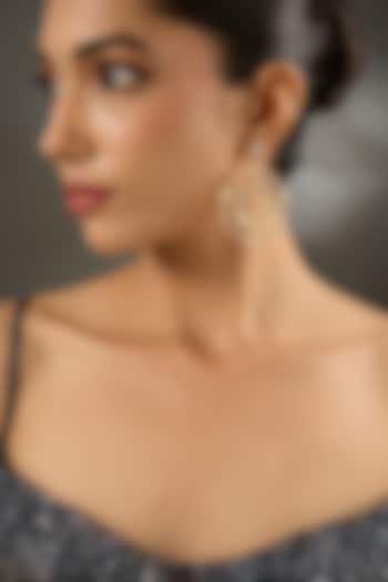 Yellow Gold Finish Eurostar Zircon Chandbali Earrings In Sterling Silver by STELLA CREATIONS at Pernia's Pop Up Shop