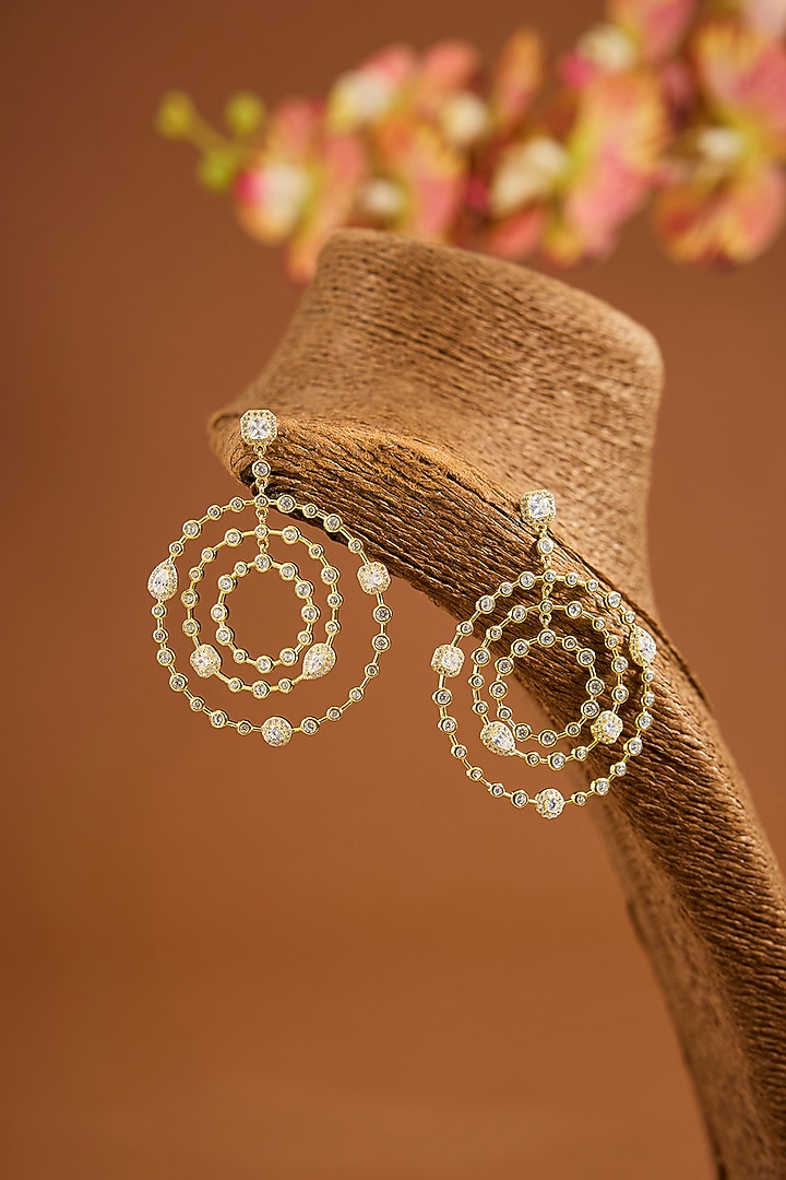Yellow Gold Finish Eurostar Zircon Chandbali Earrings In Sterling Silver by STELLA CREATIONS at Pernia's Pop Up Shop