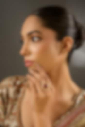 Gold Finish Moissanite Polki & Ruby Stone Ring In Sterling Silver by STELLA CREATIONS at Pernia's Pop Up Shop