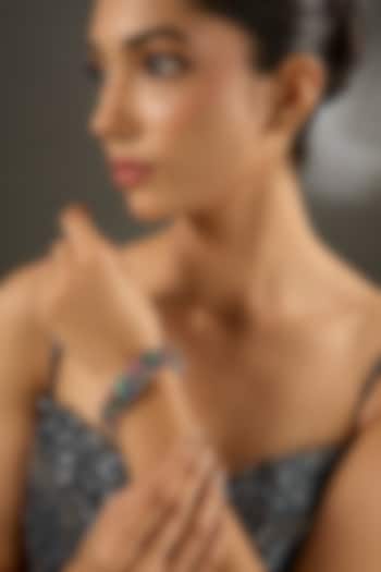 White Finish Zircon & Multi-Colored Stone Bracelet In Sterling Silver by STELLA CREATIONS at Pernia's Pop Up Shop