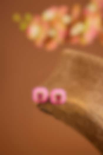 Yellow Gold Finish Ruby Stone & Pink Enameled Stud Earrings In Sterling Silver by STELLA CREATIONS at Pernia's Pop Up Shop