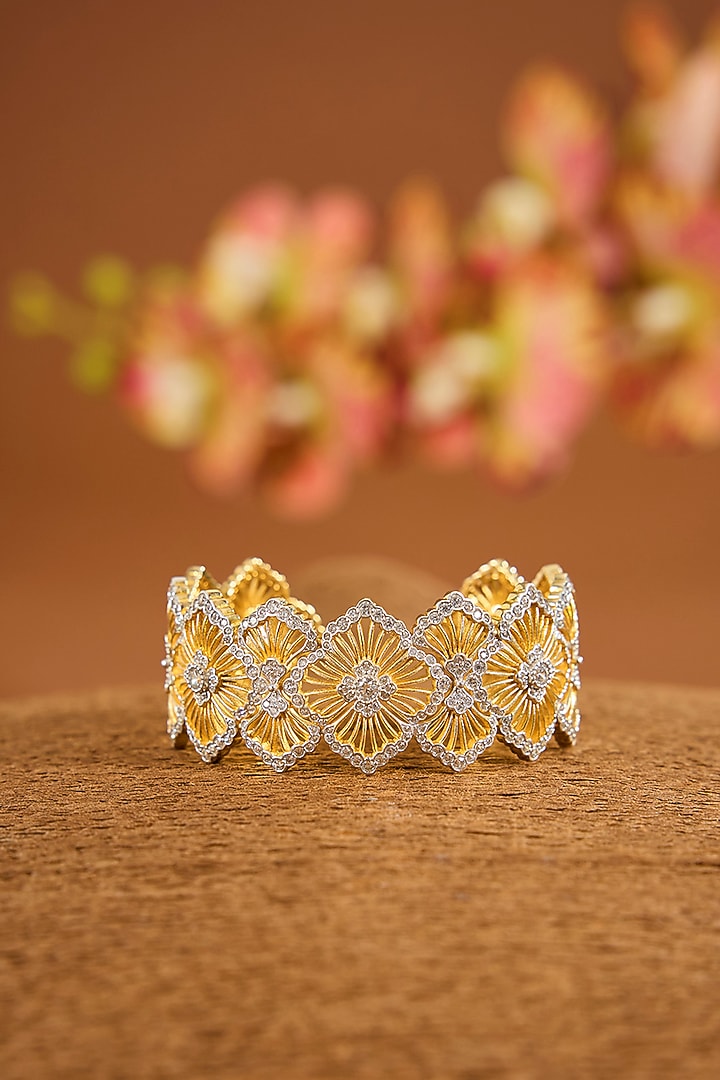 Yellow Gold Finish Eurostar Zircon Bracelet In Sterling Silver by STELLA CREATIONS at Pernia's Pop Up Shop