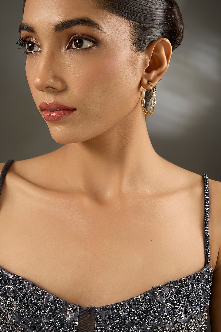 Yellow Gold Finish Hoop Earrings In Sterling Silver by STELLA CREATIONS at Pernia's Pop Up Shop