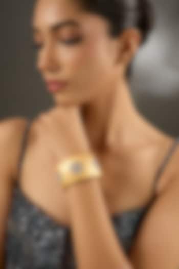 Matte Gold Finish Eurostar Zircon Openable Bracelet In Sterling Silver by STELLA CREATIONS at Pernia's Pop Up Shop