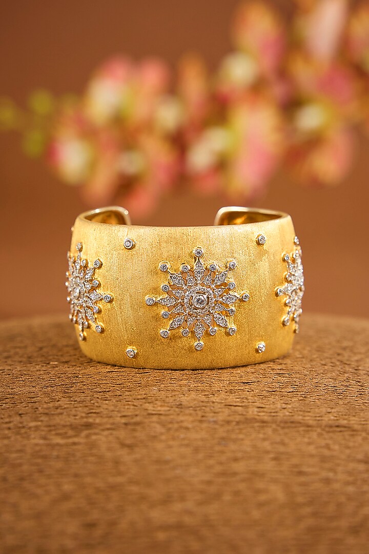 Matte Gold Finish Eurostar Zircon Openable Bracelet In Sterling Silver by STELLA CREATIONS at Pernia's Pop Up Shop