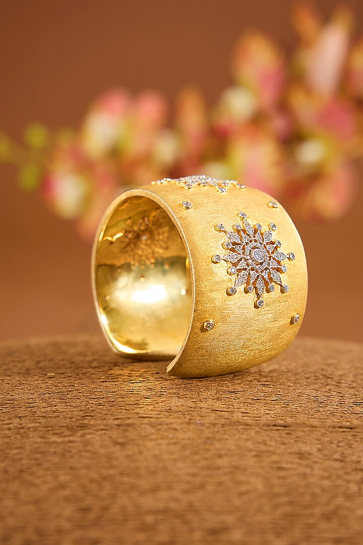 Matte Gold Finish Eurostar Zircon Openable Bracelet In Sterling Silver by STELLA CREATIONS at Pernia's Pop Up Shop