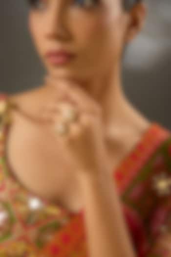 Yellow Gold Finish Moissanite Polki Ring In Sterling Silver by STELLA CREATIONS at Pernia's Pop Up Shop