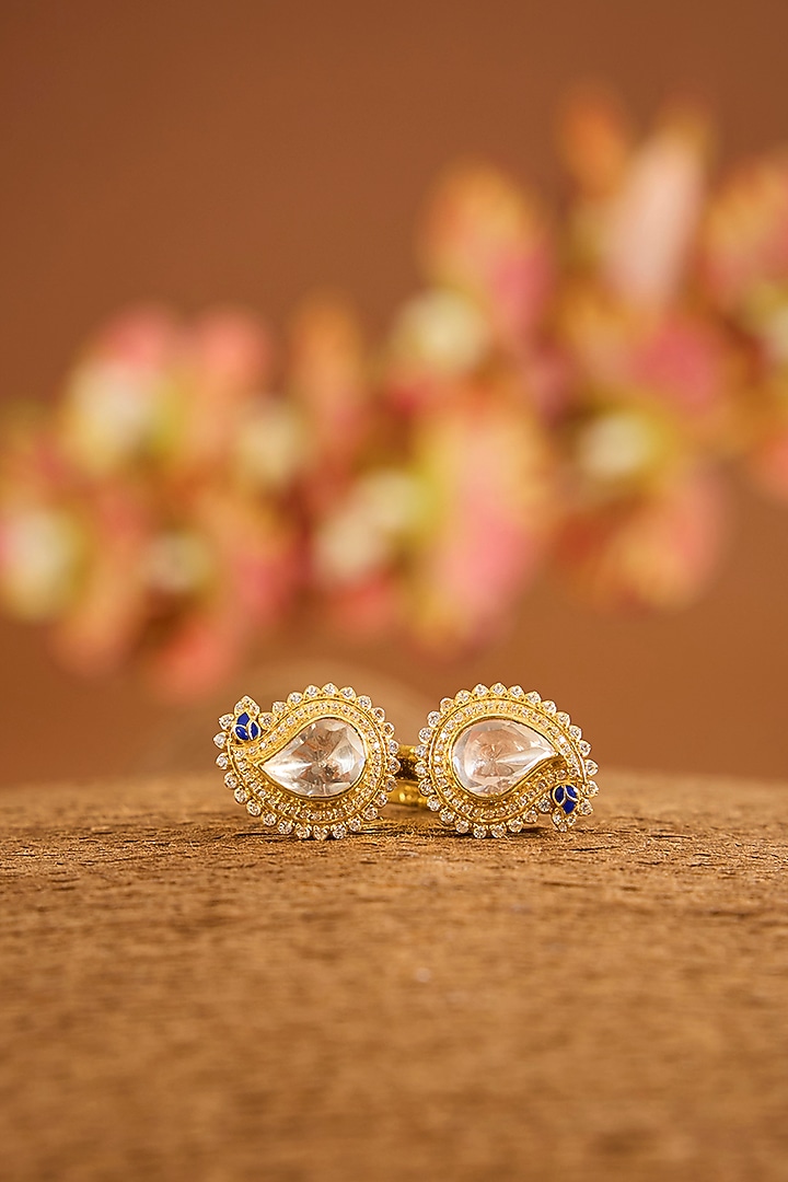 Yellow Gold Finish Moissanite Polki Ring In Sterling Silver by STELLA CREATIONS at Pernia's Pop Up Shop