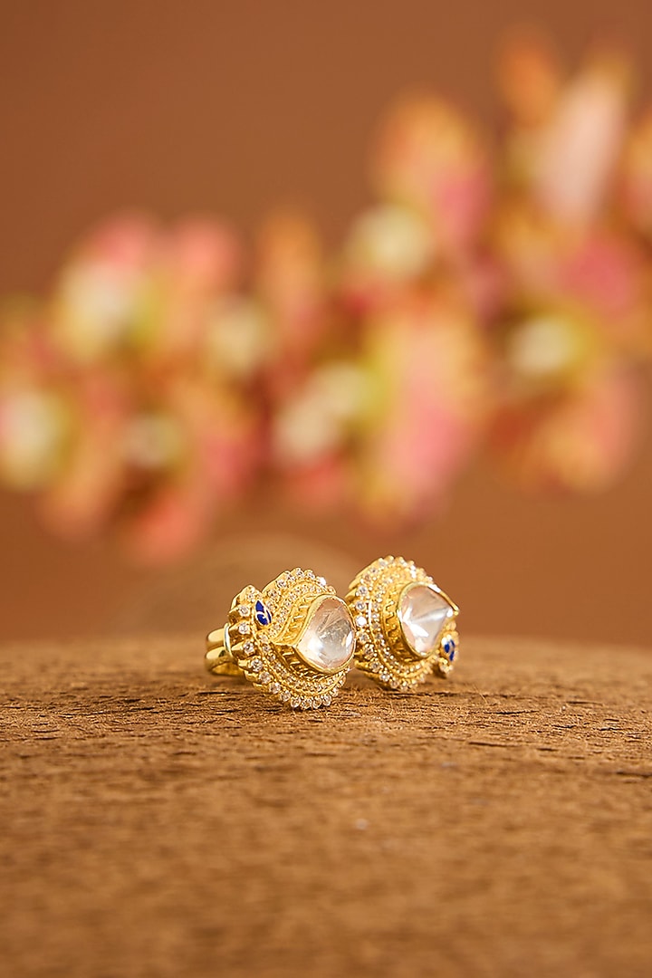 Yellow Gold Finish Moissanite Polki Ring In Sterling Silver by STELLA CREATIONS at Pernia's Pop Up Shop