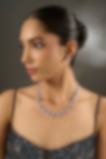 Gold Finish Zircon & Ruby Stone Necklace Set In Sterling Silver by STELLA CREATIONS at Pernia's Pop Up Shop