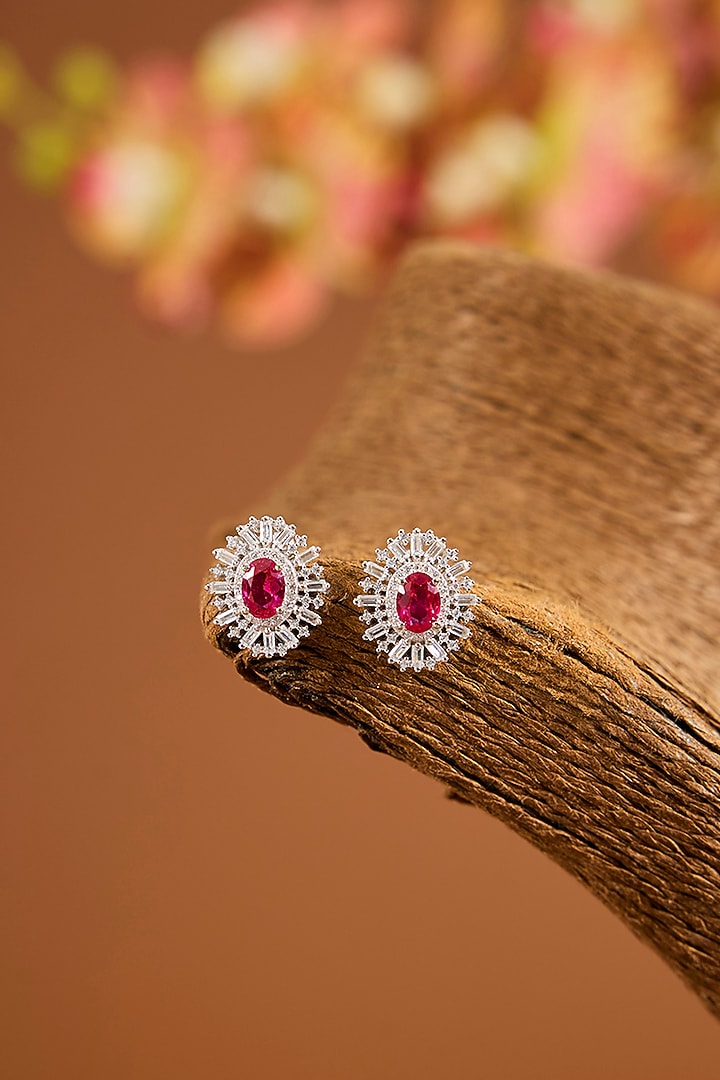 Gold Finish Zircon & Ruby Stone Necklace Set In Sterling Silver by STELLA CREATIONS at Pernia's Pop Up Shop