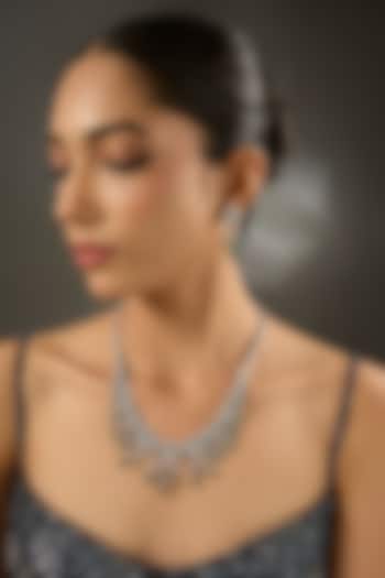 White Gold Finish Zircon & Emerald Stone Necklace Set In Sterling Silver by STELLA CREATIONS at Pernia's Pop Up Shop