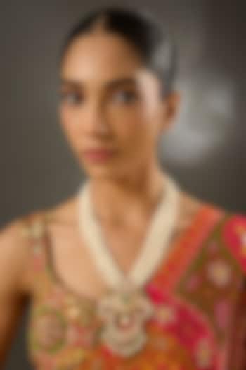 Yellow Gold Finish Moissanite Polki Long Necklace In Sterling Silver by STELLA CREATIONS at Pernia's Pop Up Shop