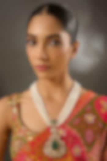 Yellow Gold Finish Moissanite Polki Necklace In Sterling Silver by STELLA CREATIONS at Pernia's Pop Up Shop