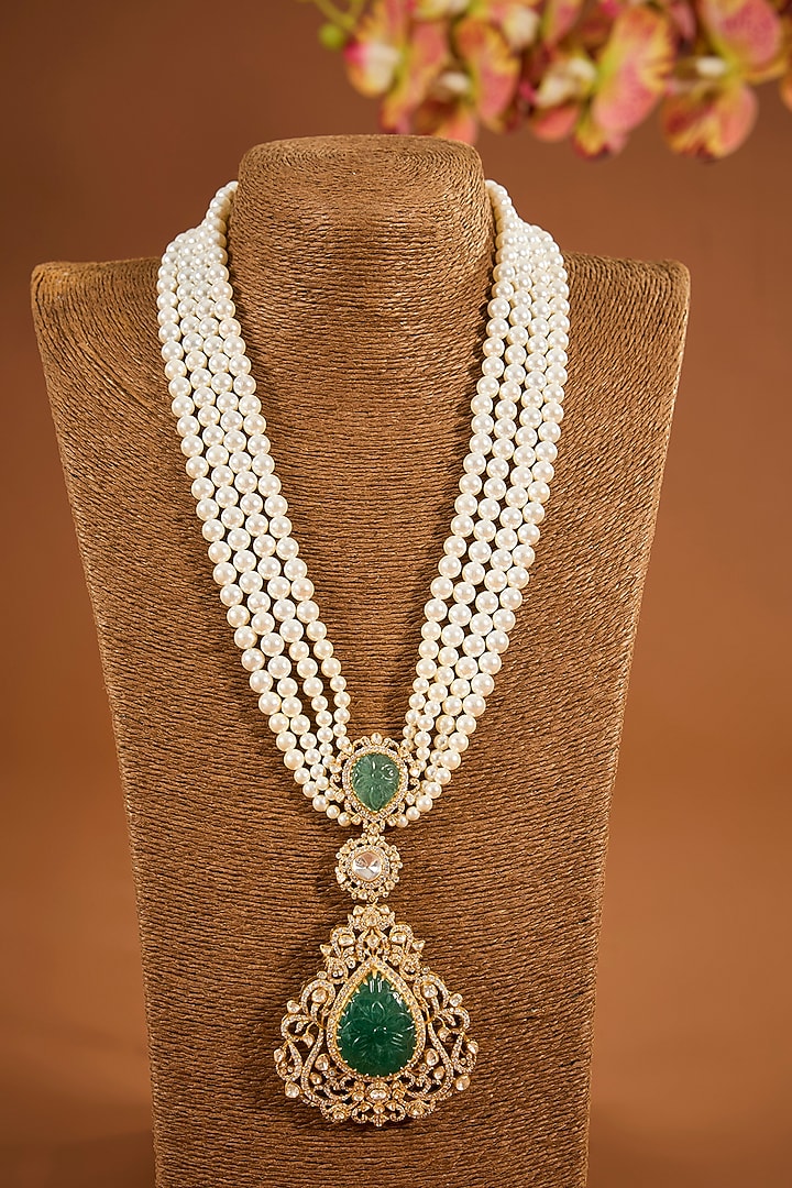 Yellow Gold Finish Moissanite Polki Necklace In Sterling Silver by STELLA CREATIONS at Pernia's Pop Up Shop
