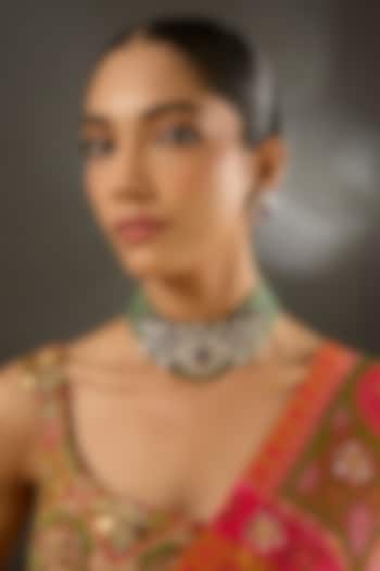 White Gold Finish Amethyst Stone Choker Necklace Set In Sterling Silver by STELLA CREATIONS at Pernia's Pop Up Shop