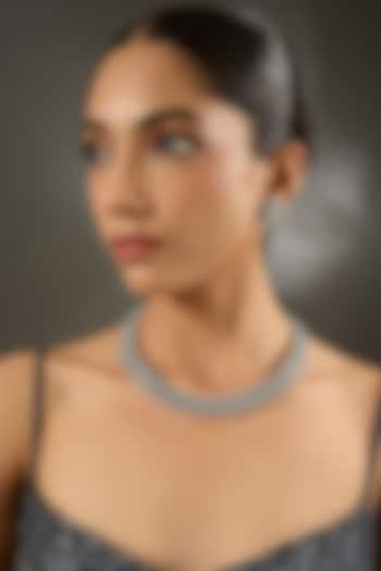 White Gold Finish Zircon & Emerald Stone Necklace Set In Sterling Silver by STELLA CREATIONS at Pernia's Pop Up Shop