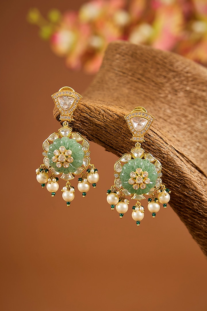 Yellow Gold Finish Emerald Stone Necklace Set In Sterling Silver by STELLA CREATIONS at Pernia's Pop Up Shop