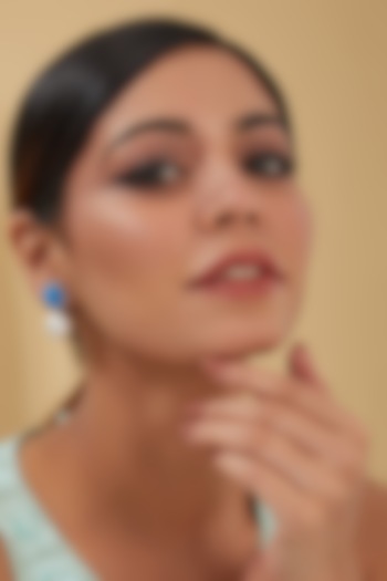 White Finish Pearl & Turquoise Stone Dangler Earrings In Sterling Silver by STELLA CREATIONS at Pernia's Pop Up Shop