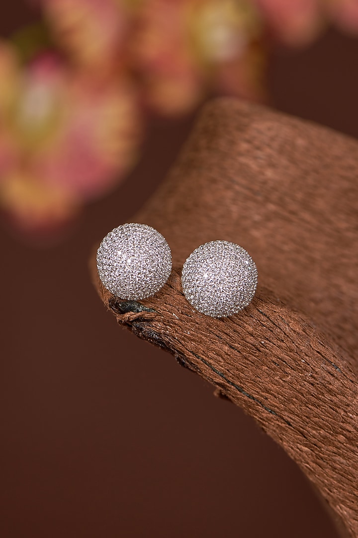 White Finish Zircon Stud Earrings In Sterling Silver by STELLA CREATIONS at Pernia's Pop Up Shop
