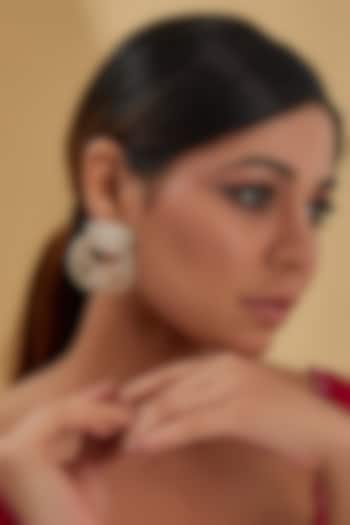 Gold Finish Moissanite Polki & Pearl Chandbali Earrings In Sterling Silver by STELLA CREATIONS at Pernia's Pop Up Shop