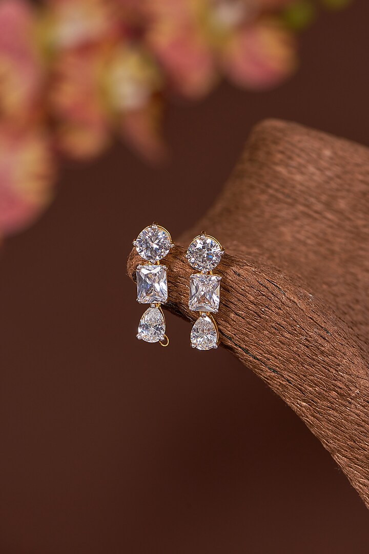 White Finish Zircon Dangler Earrings In Sterling Silver by STELLA CREATIONS at Pernia's Pop Up Shop