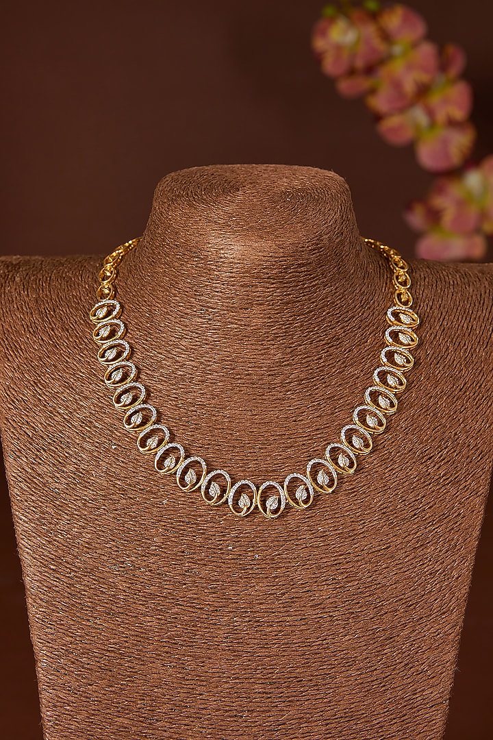 Gold Finish Zircon Necklace Set In Sterling Silver by STELLA CREATIONS at Pernia's Pop Up Shop